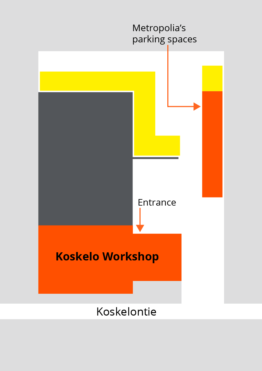 Parking spaces are located in the inner courtyard, and are marked as orange in the photo.