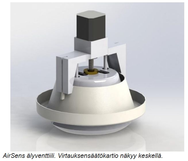 AirSens-älyventtiili. Virtauksensäätökartio näkyy keskellä.