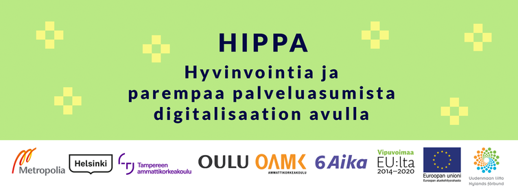 Hankkeen yhteistyökumppanit. Metropolia AMK. Helsingin kaupunki. Tampereen ammattikorkeakoulu. Oulun kaupunki. OAMK. 6Aika. Vipuvoimaa EU:lta 2014-2020. Euroopan aluekehitysrahasto. Uudenmaanliitto.