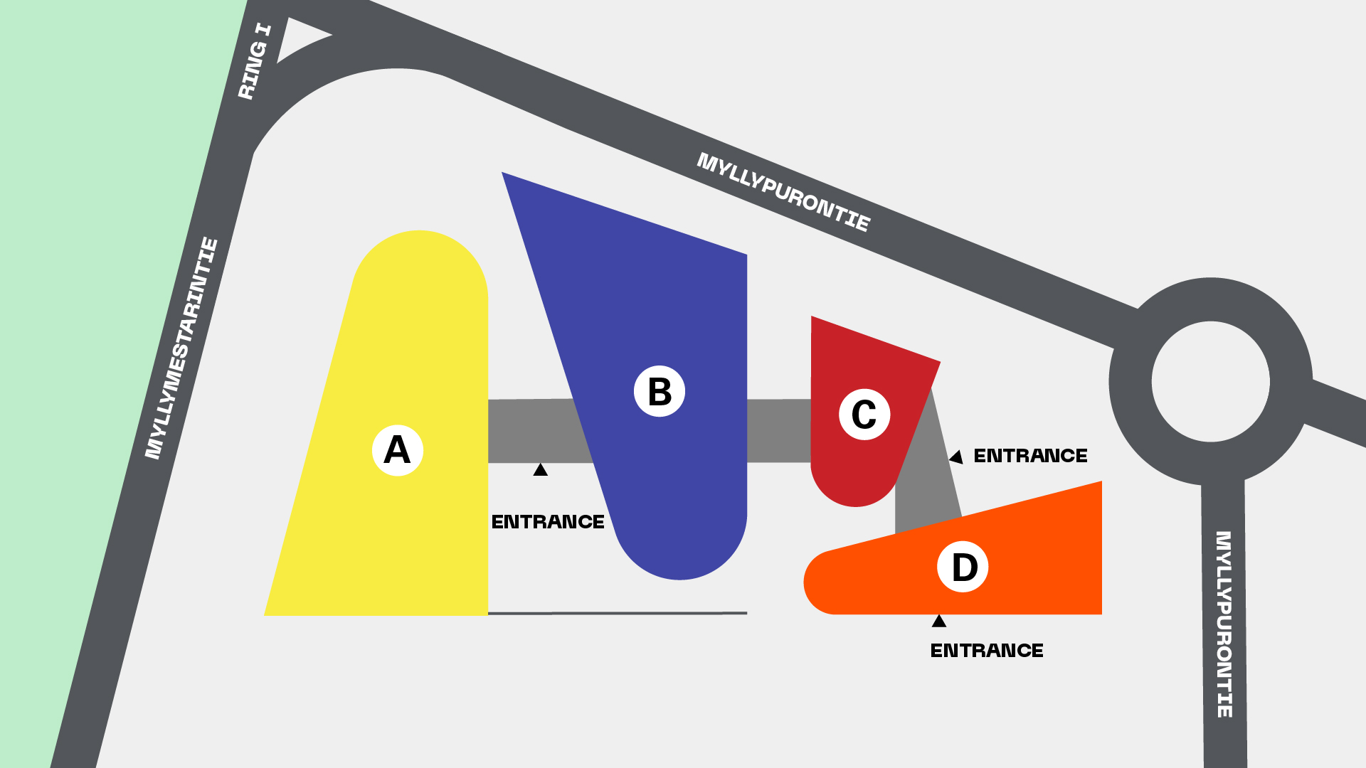 The map of Metropolia Myllypuro Campus. The image is explained in more detail in the accompanying text.