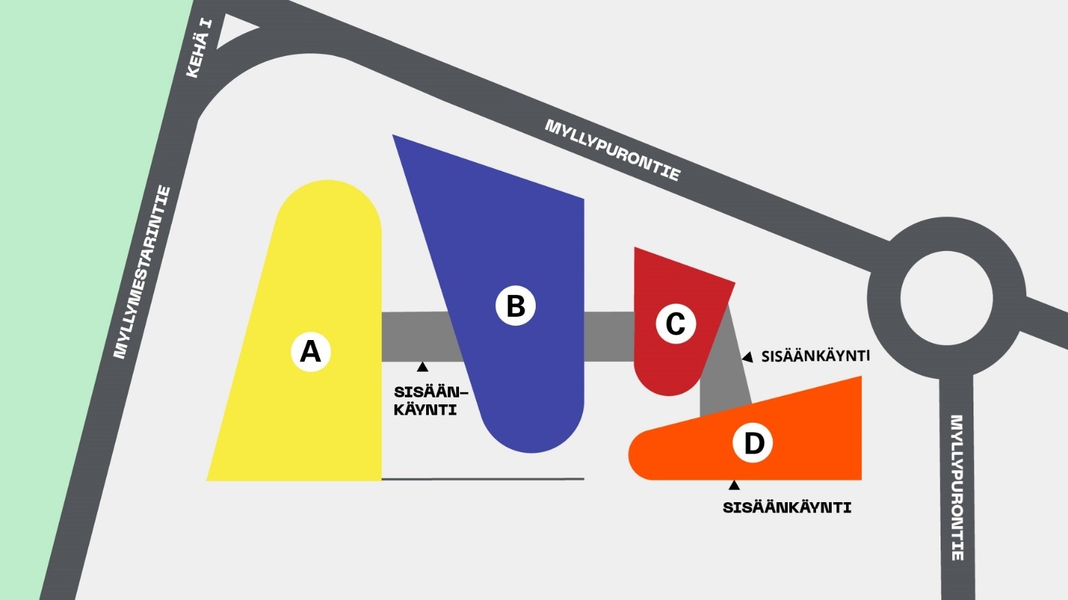 Metropolia Myllypuron kampuskartta. Tarkempi sisältö on avattu tekstissä.