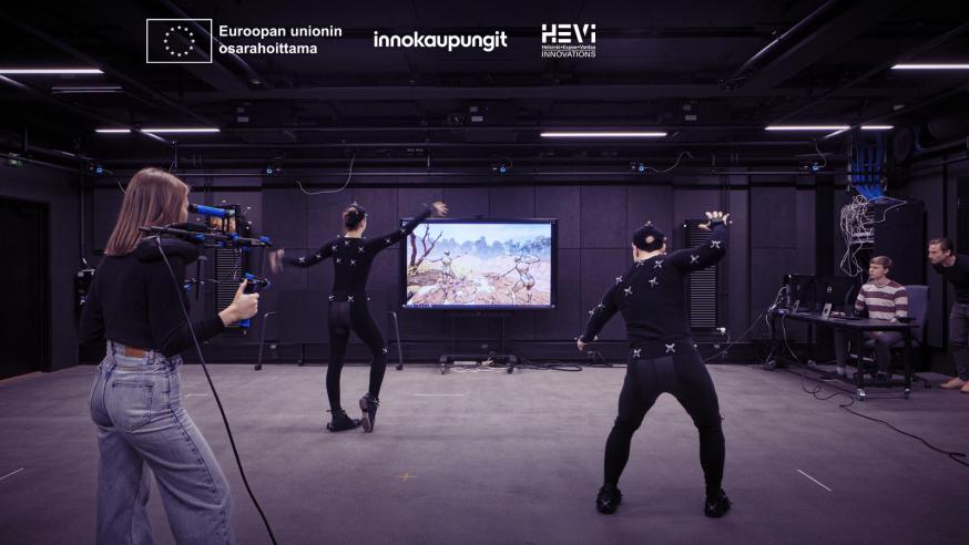 A decorative picture of a motion capture studio.