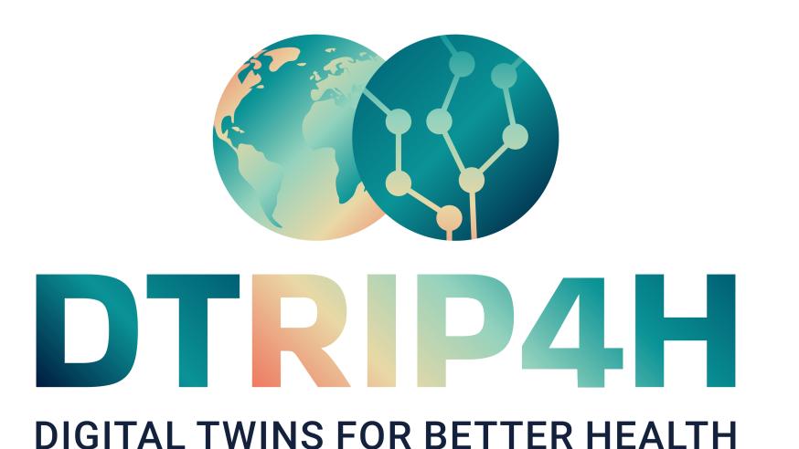 Logo of the project with text DTRIP4H Digital twins for better health.
