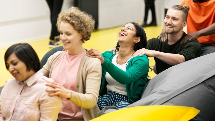Group of clients having fun in physical activity