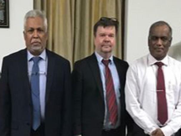 In the picture from the left University of Colombo's Vice Chancellor Lakshman Dissanayake, Jari Olli, Metropolia's Head of School of Smart and Clean Solutions and J.K.D.S. Jayanetti, Dean of the Faculty of Technology in University of Colombo.