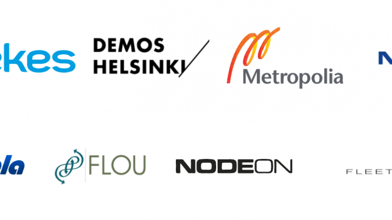 TEKES, Demos Helsinki, Metropolia AMK, NOKIA, Infotripla, FLOU, Nodeon, Fleetonomy logot