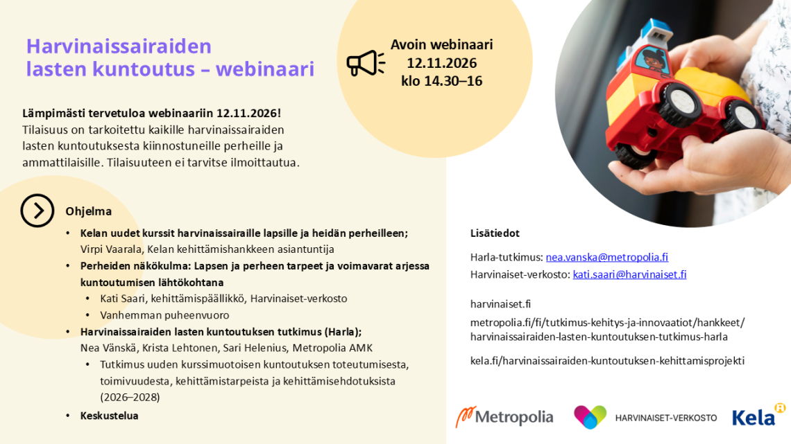 Avoin Harvinaissairaiden lasten kuntoutus -webinaari 12.11.2026 klo 14.30-16