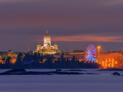 Helsinki cathedral seen from the ice covered sea.
